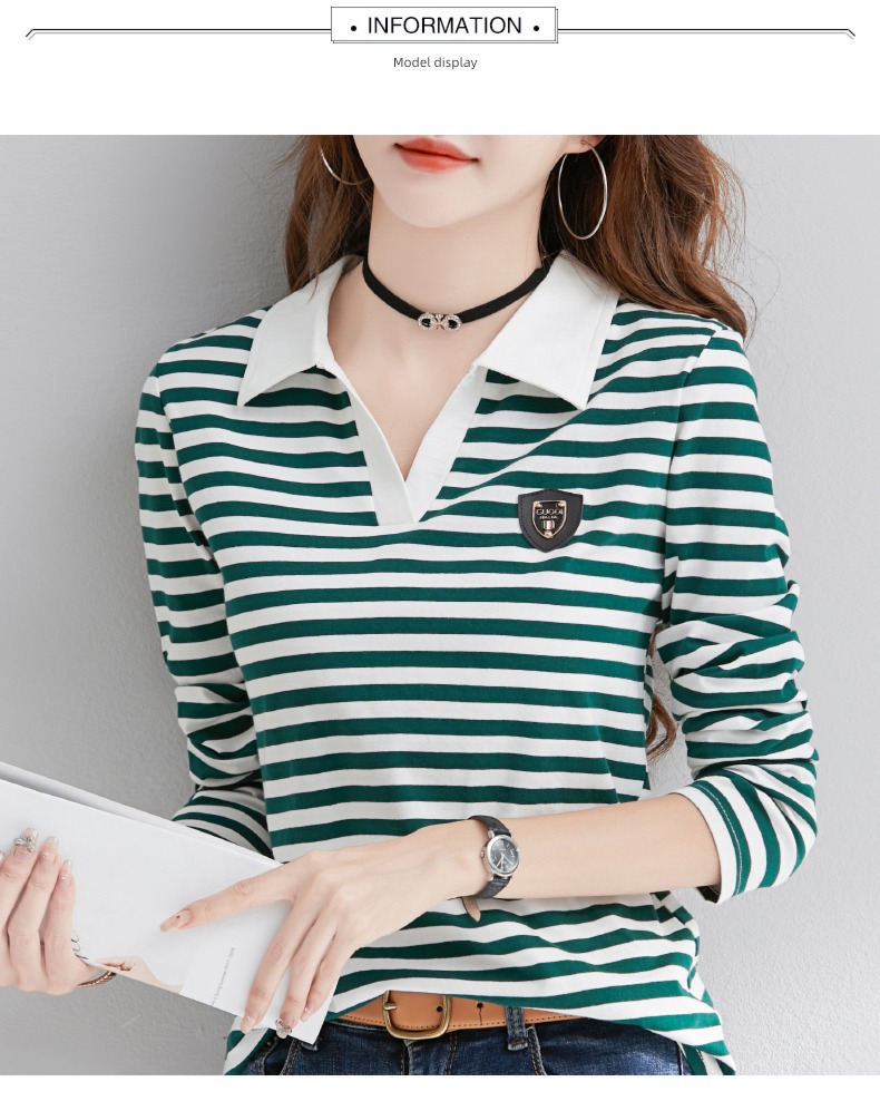 polo stripe Long sleeve T-shirt Self-cultivation Undershirt jacket