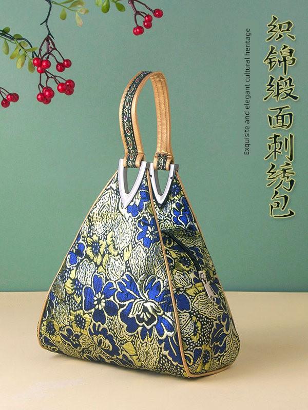 Gift to Foreigners a Chinese-Style Brocade Satin Women's Handbag, Ethnic Style Retro Embroidered Chinese-Style Handbag