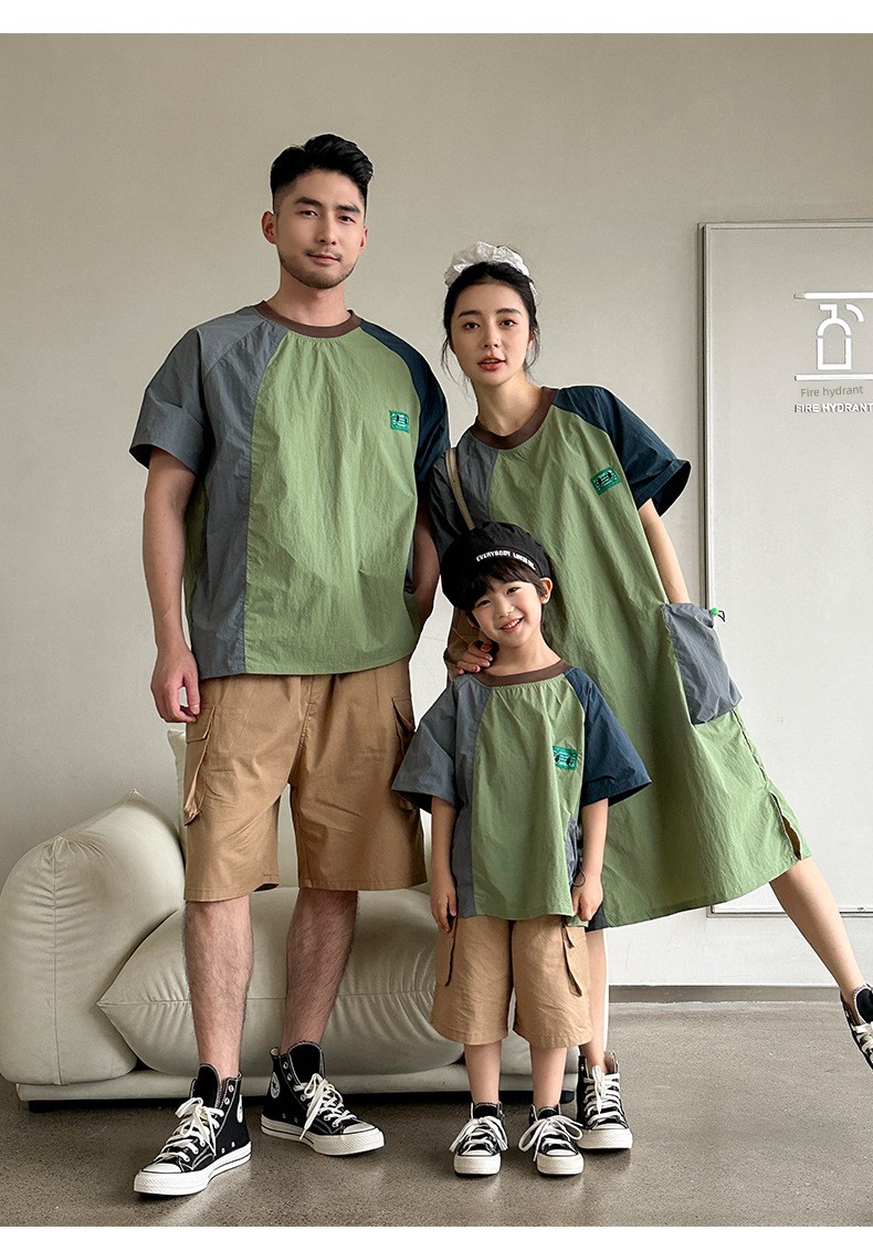 Korean Family Matching Outfits High-End Custom 2026 Summer Boys' Suits Patchwork Casual Outdoor Family Outfits Mother-Daughter Dresses — 26