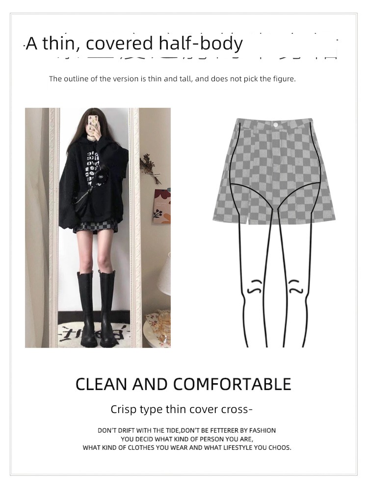 Autumn and winter new pattern Retro High waist Show thin lattice skirt