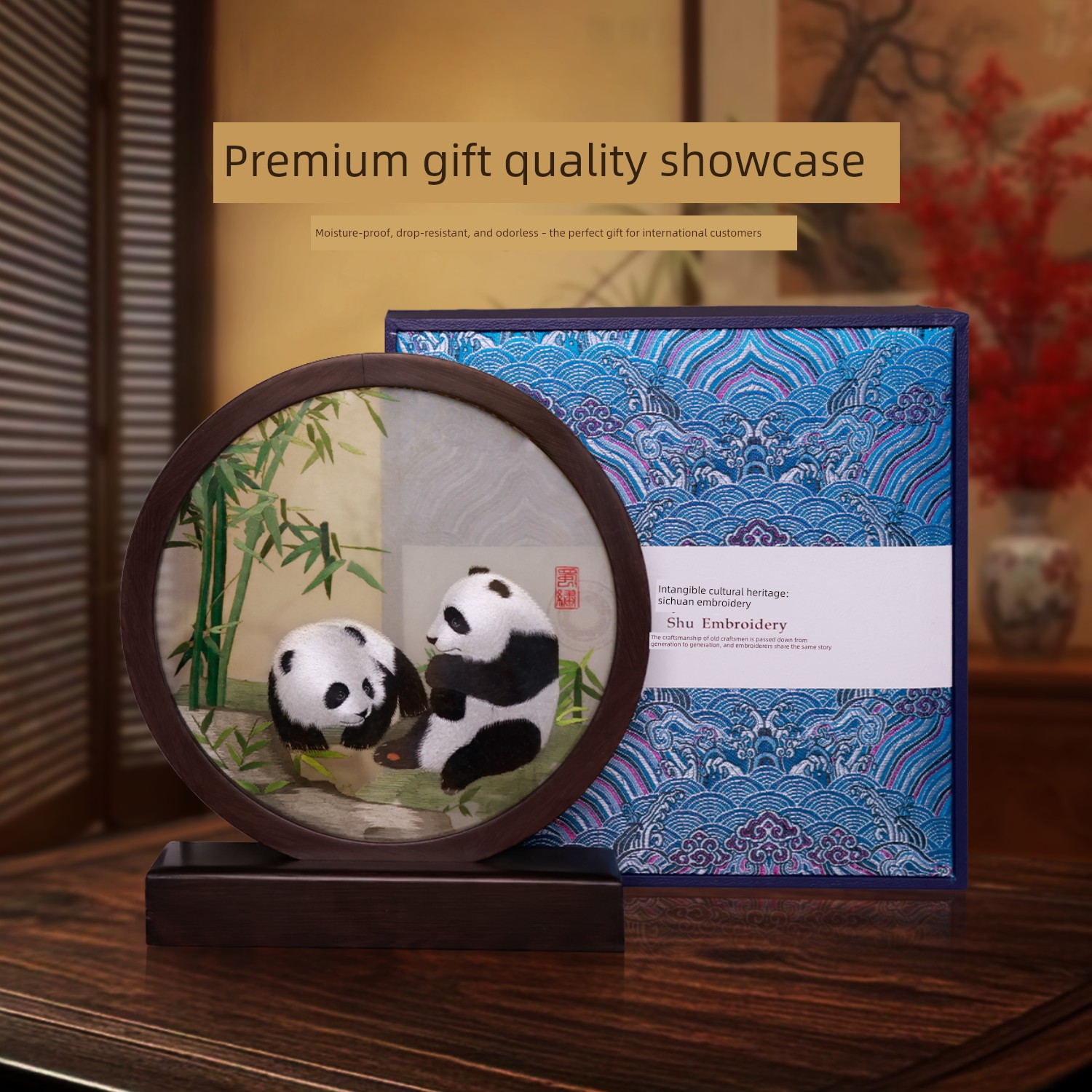 Purely Handmade Intangible Cultural Heritage High-End Sichuan Embroidery Souvenir Double-Sided Embroidery Chinese Characteristic Gift for Foreigners Chengdu Panda Ornament