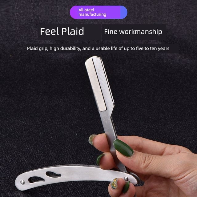 Stainless steel razor stand vintage beard knife barber shop hair stylist professional hair salon tool folding manual shaving