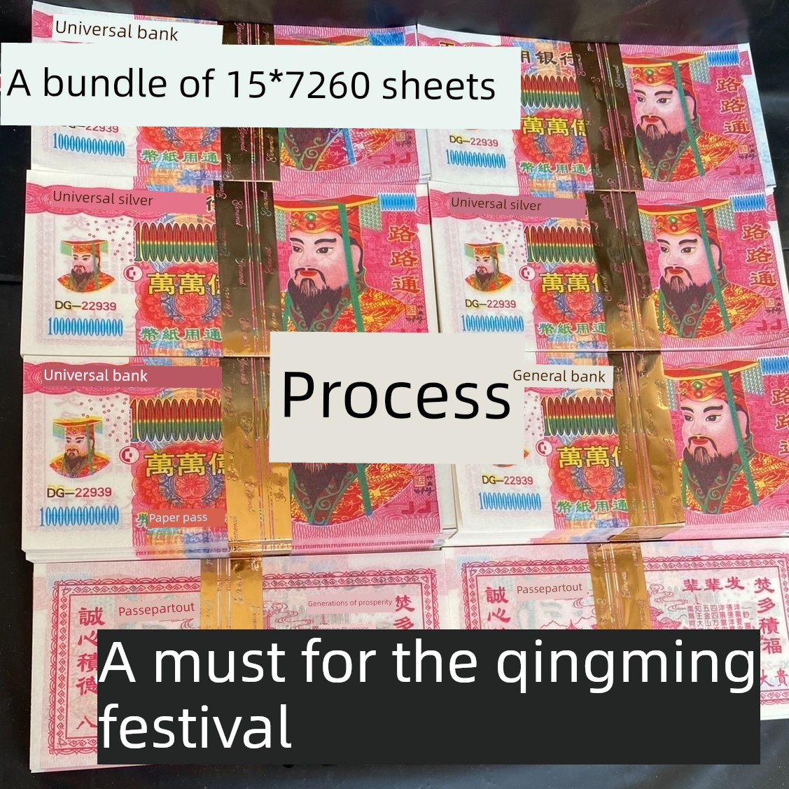 Sacrificial Offerings, Ghost Money, Trillions of Dollars in Various Denominations, Paper Money for Burning during Qingming, Gold Ingots, Ghost Bills for Visiting Graves and Ancestor Worship during Qingming