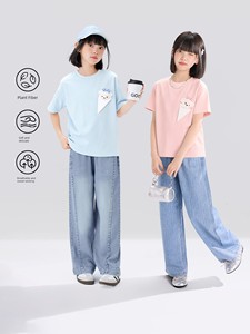 Zuoxi Children's Clothing Girls' Short-Sleeve T-Shirt Kids Summer Bear Lyocell 2026 New Style Big Girls' Half-Sleeve Top