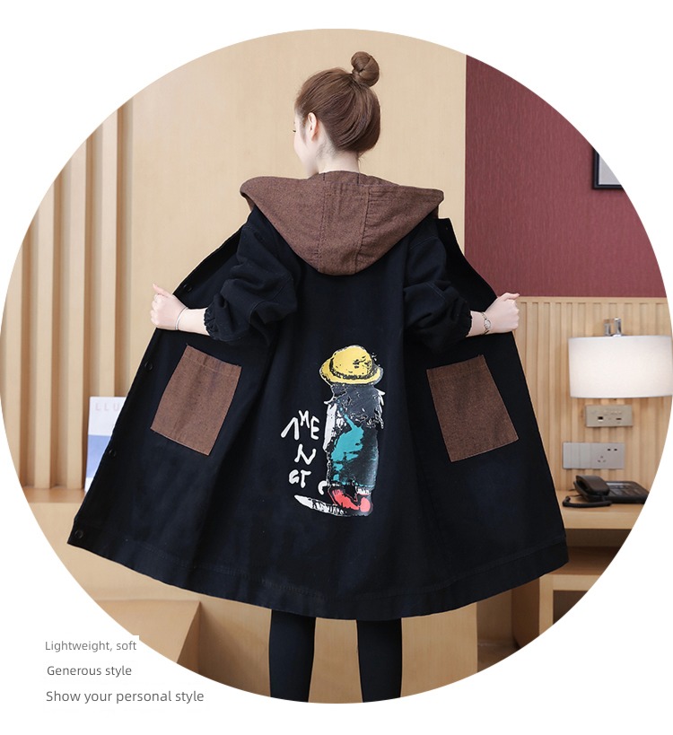 cowboy leisure time Korean version Versatile Medium and long term printing loose coat