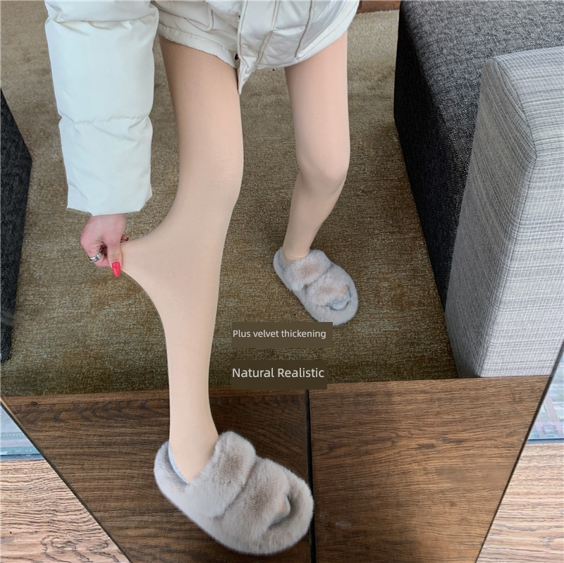 Bare leg artifact Plush keep warm sexy Connect feet Leggings