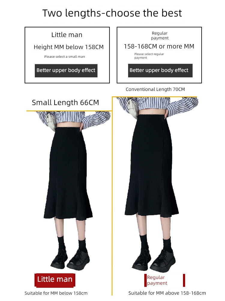 black suit Fishtail skirt High waist Show thin 2023 The new spring and autumn skirt female Medium and long term A-line skirt Buttocks