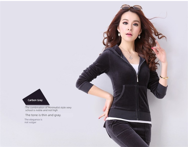 Gold wire velvet Athletic Wear suit female spring and autumn 2022 new pattern Fashion temperament Self-cultivation Big size Two Show thin tide