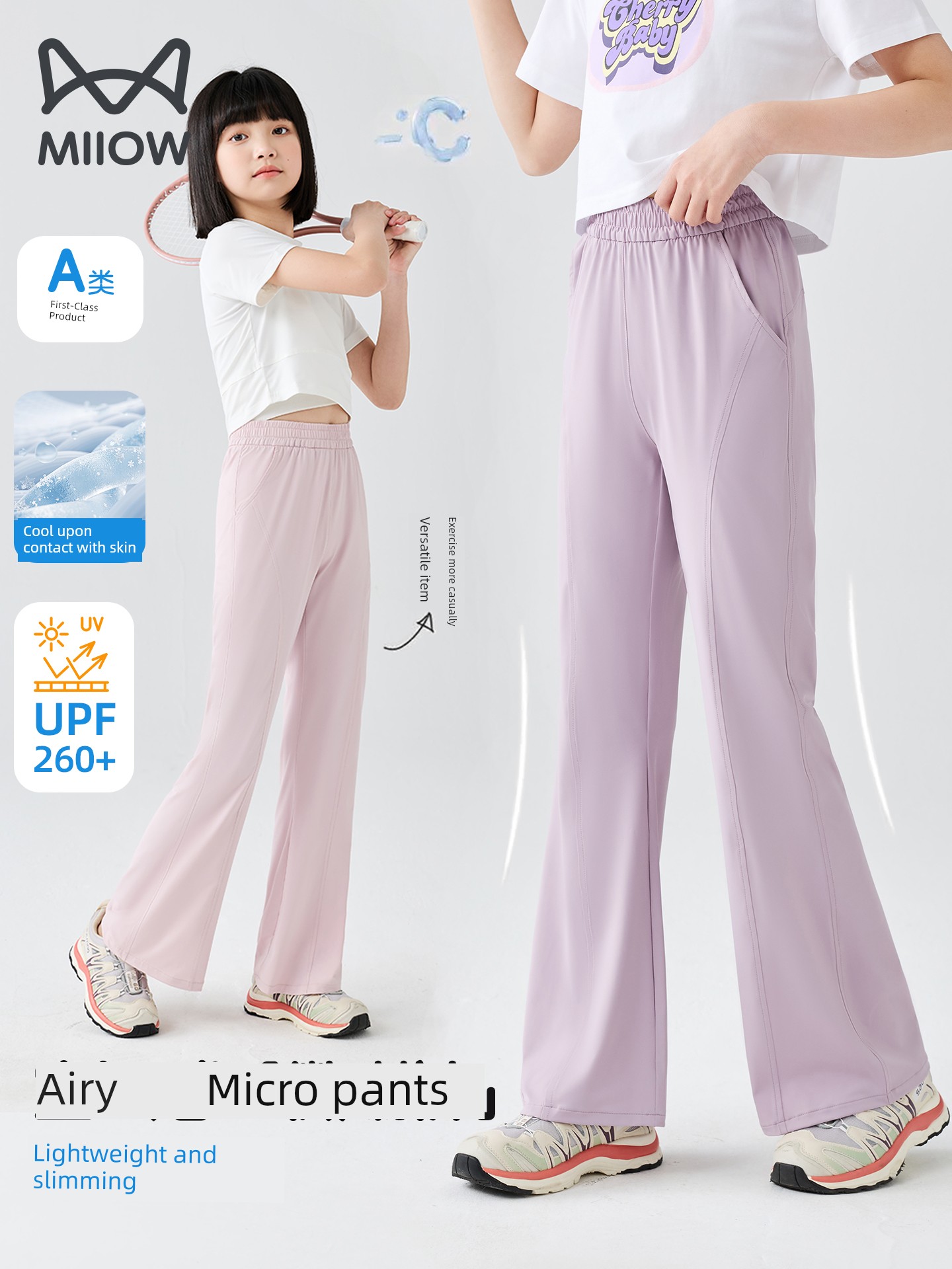 Catman Children's Cooling Sun-Protection Pants, Flared Pants for Older Girls, Lightweight Breathable Summer Long Pants, Slightly Flared Trousers