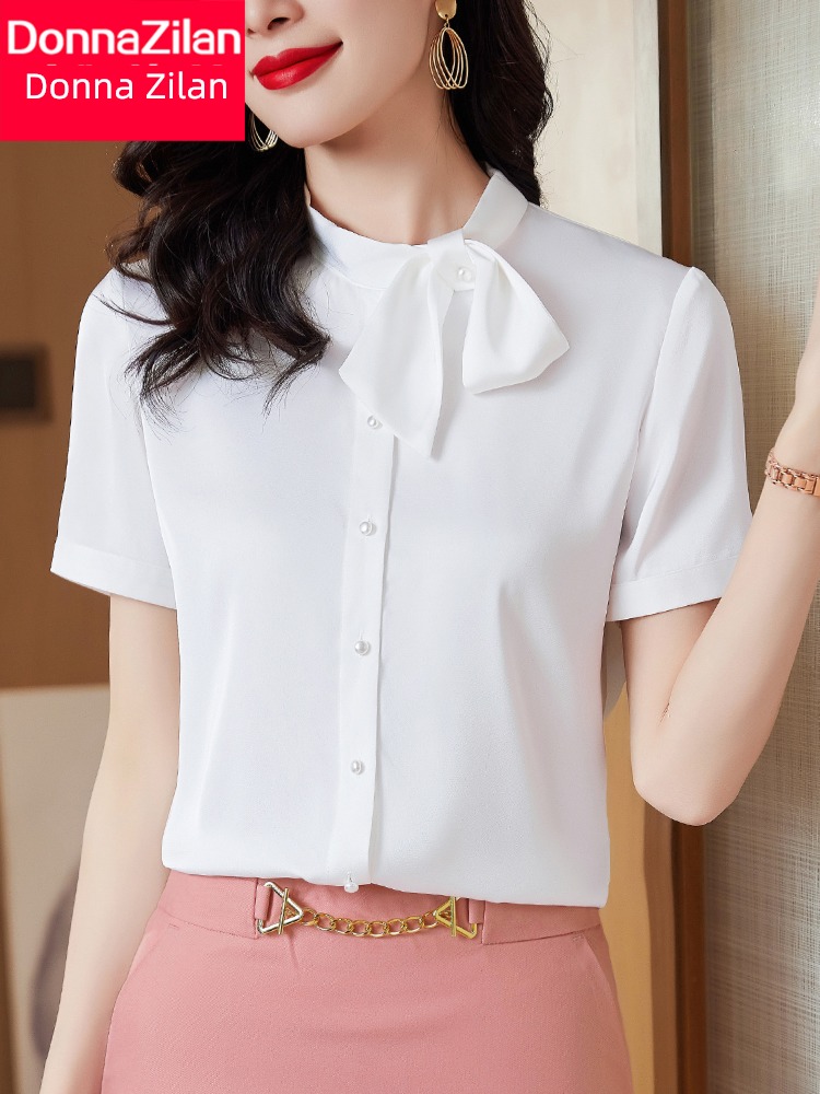 shirt temperament coverall Ribbon Chiffon jacket Short sleeve