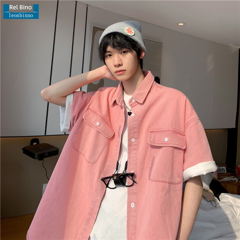 Pink American style Retro Simple and versatile Short sleeve shirt