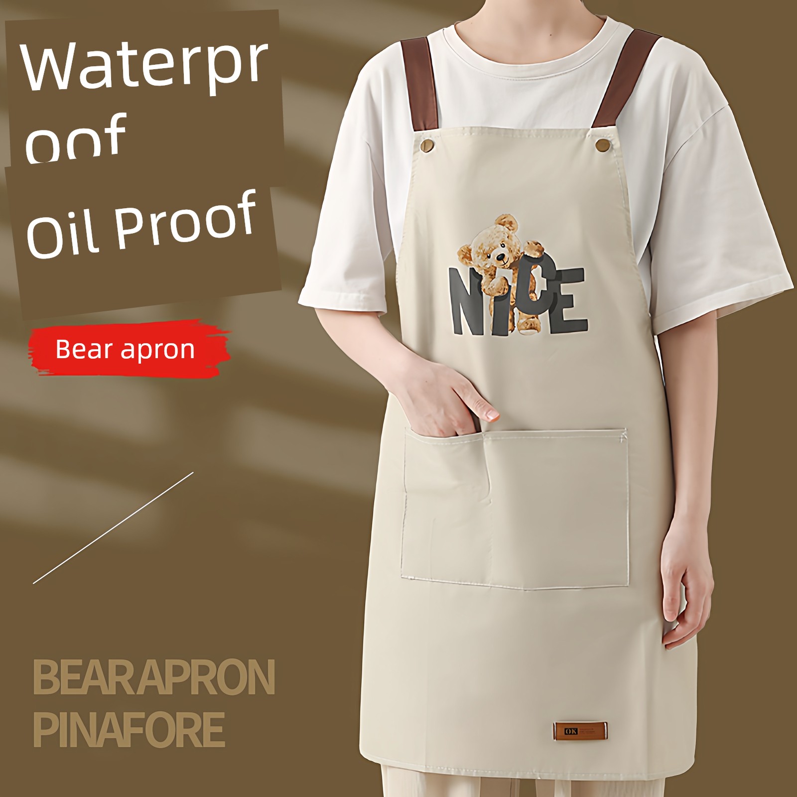 Waterproof and Oil-Proof Household Kitchen Apron with Straps, Fashionable Korean Style, Adult Cooking and Work Apron, Stain-Resistant Workwear Apron