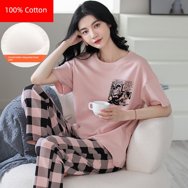 All in one ma'am pure cotton Short sleeve trousers Big size Bra