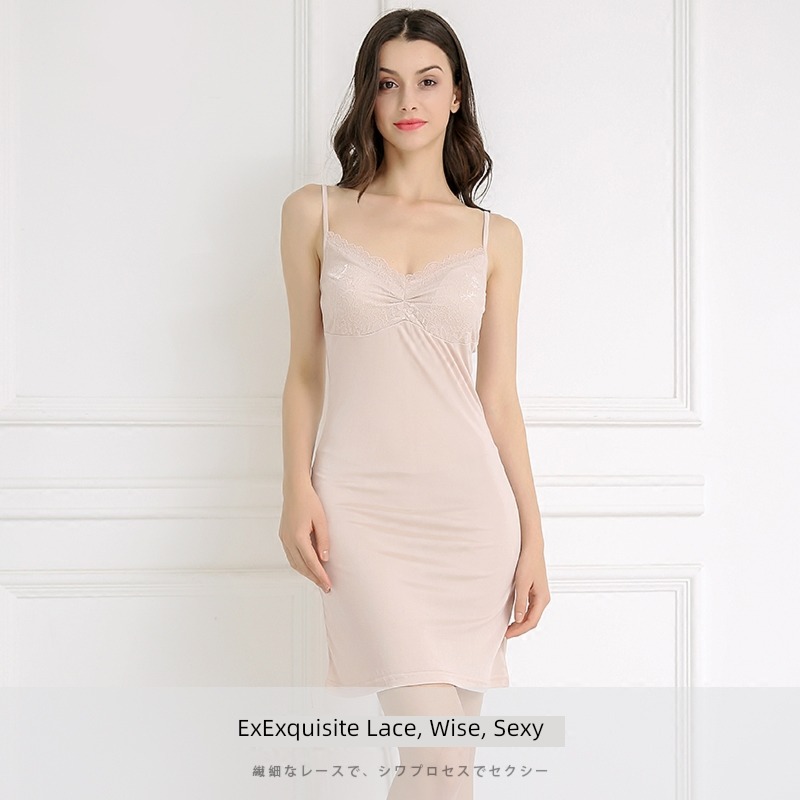 Spring and summer real silk With breast pads camisole longuette   lesbian  Medium and long term Vest skirt   mulberry silk Base skirt Nightdress