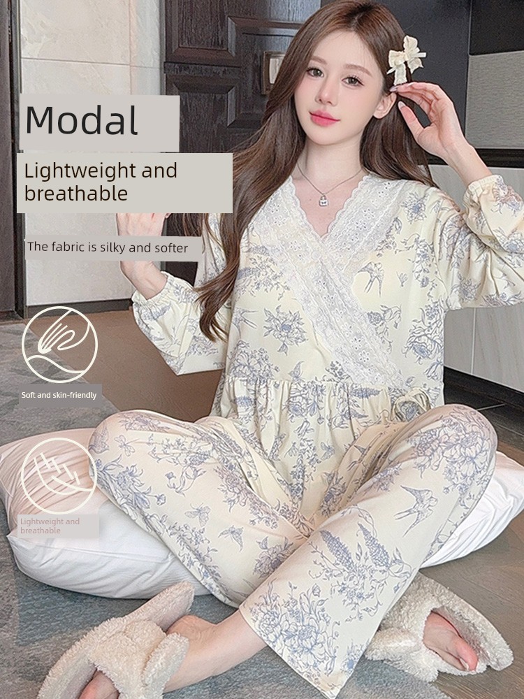 Modal Maternity Pajamas for Women, Suitable for Summer, Autumn, and Winter, September, Postpartum, Breastfeeding Period, Pure Cotton Maternity Loungewear — 2