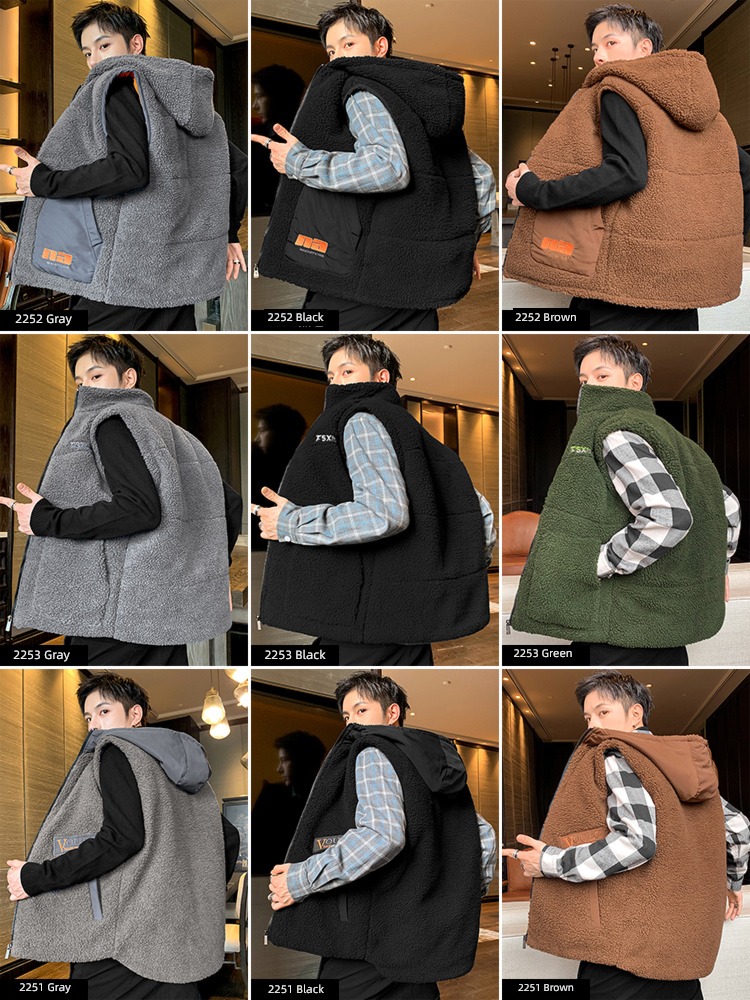 Chaopai Lamb cashmere loose coat Men's style winter clothes jacket Vest