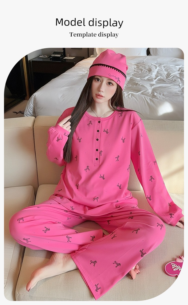 Maternity Pure Cotton Sweat-Absorbent Postpartum Clothing with Hat, Suitable for Spring and Autumn, Nursing Wear, Autumn and Winter Maternity Pajama Set, — 14
