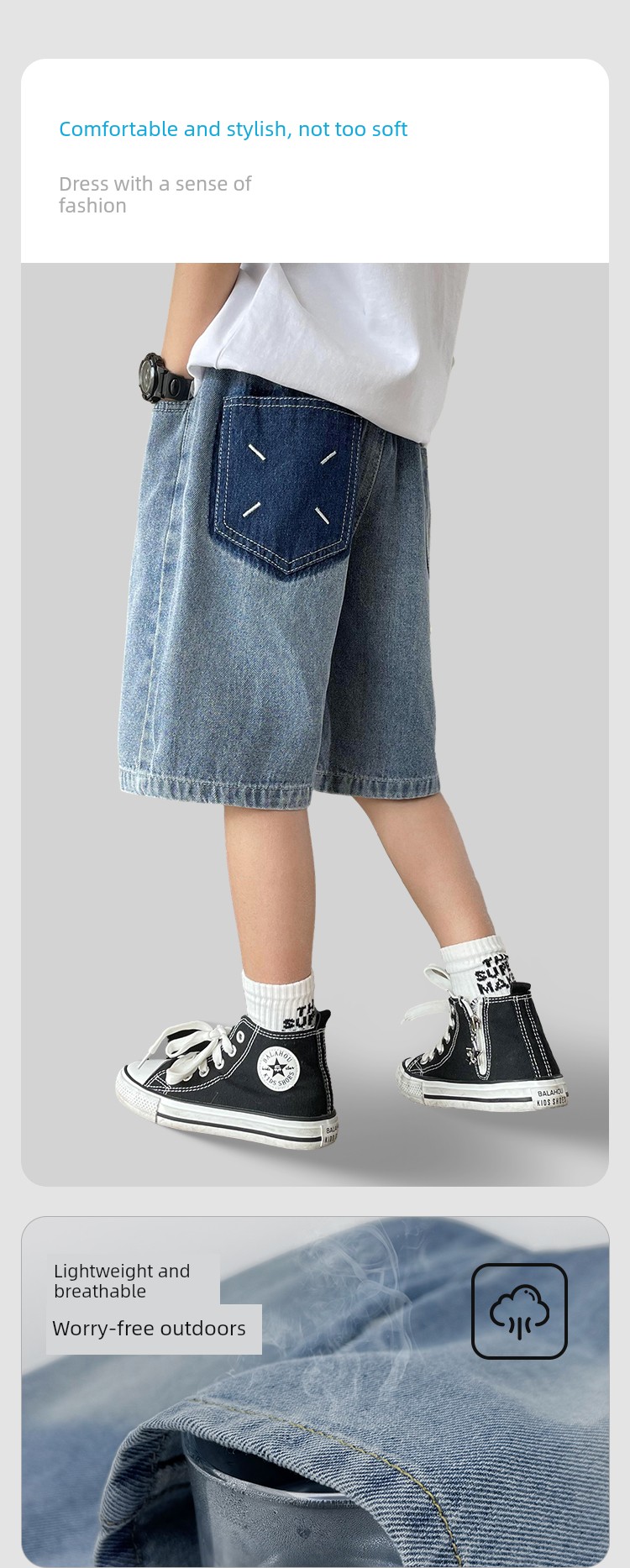 Haima's Children's Clothing Boys' Denim Shorts Summer Thin Style 2026 New Model Kids' Knee-Length Pants Youth Shorts — 9