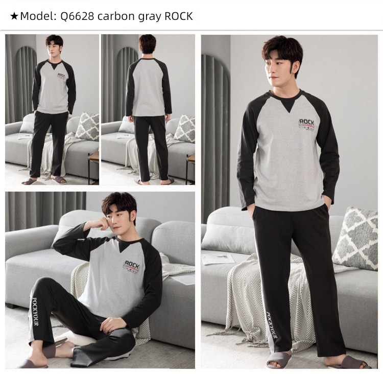 male Long sleeve Cotton Big size Autumn  summer suit pajamas