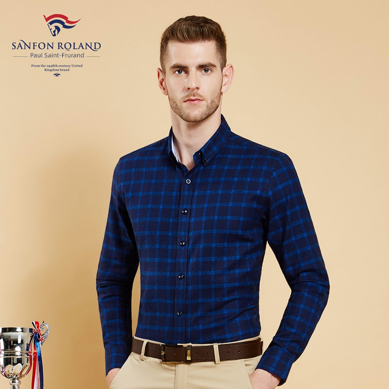 Broken code Clearance Sanding Long sleeve leisure time lattice shirt