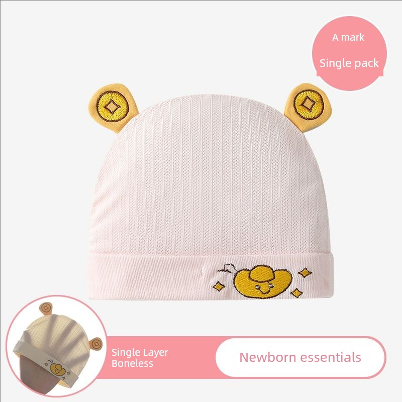 0-6 Months Baby Hat, Summer Thin Style, Single-Layer, Class A, Seamless, Lightweight, Breathable, Newborn Baby Fontanelle Protection Cap — 3