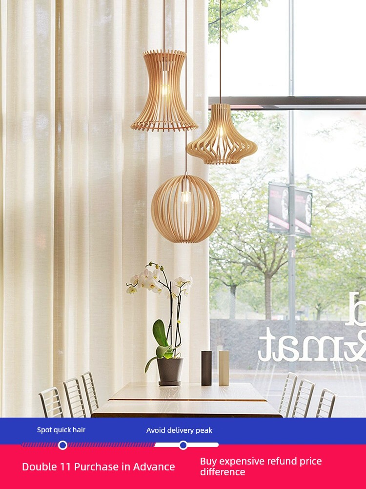 原木風餐廳吊燈 北歐禪意茶室燈具 適合日式田園風格