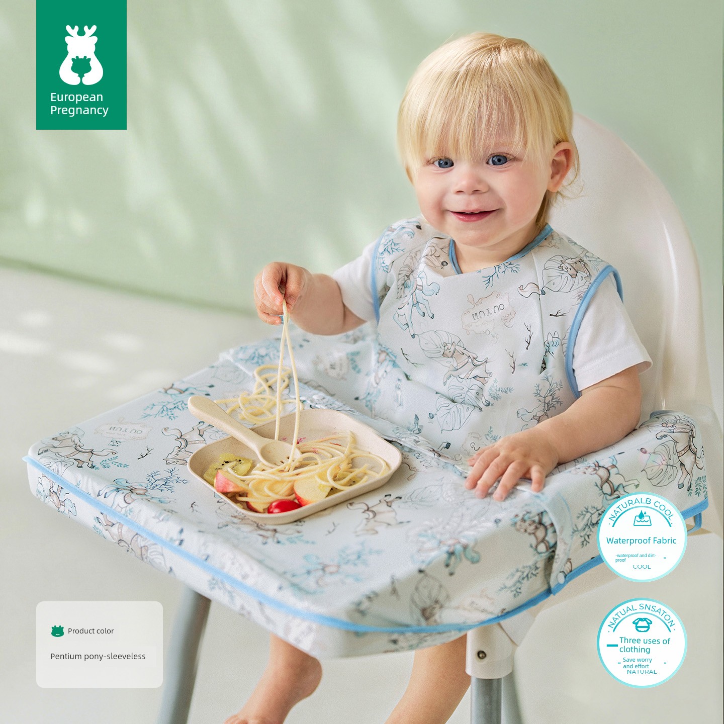 European-Style All-In-One Dining Chair Cover, Baby Feeding Bib, Infant Food Bib, Waterproof and Stain-Resistant Children's Apron — 1