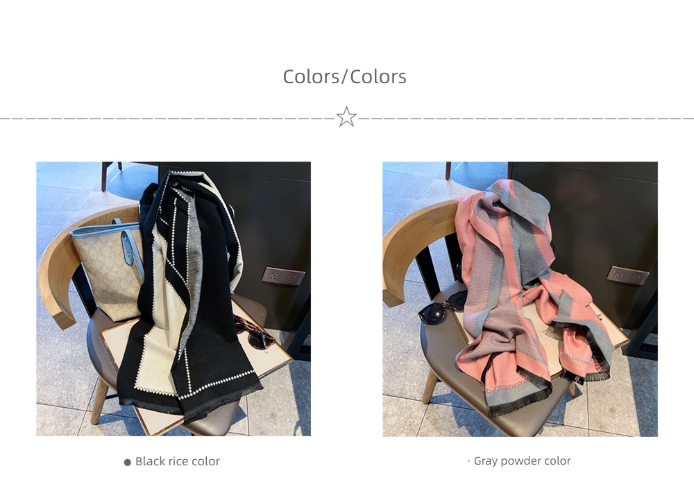 female Autumn and winter Simplicity atmosphere Color matching thickening two-sided scarf
