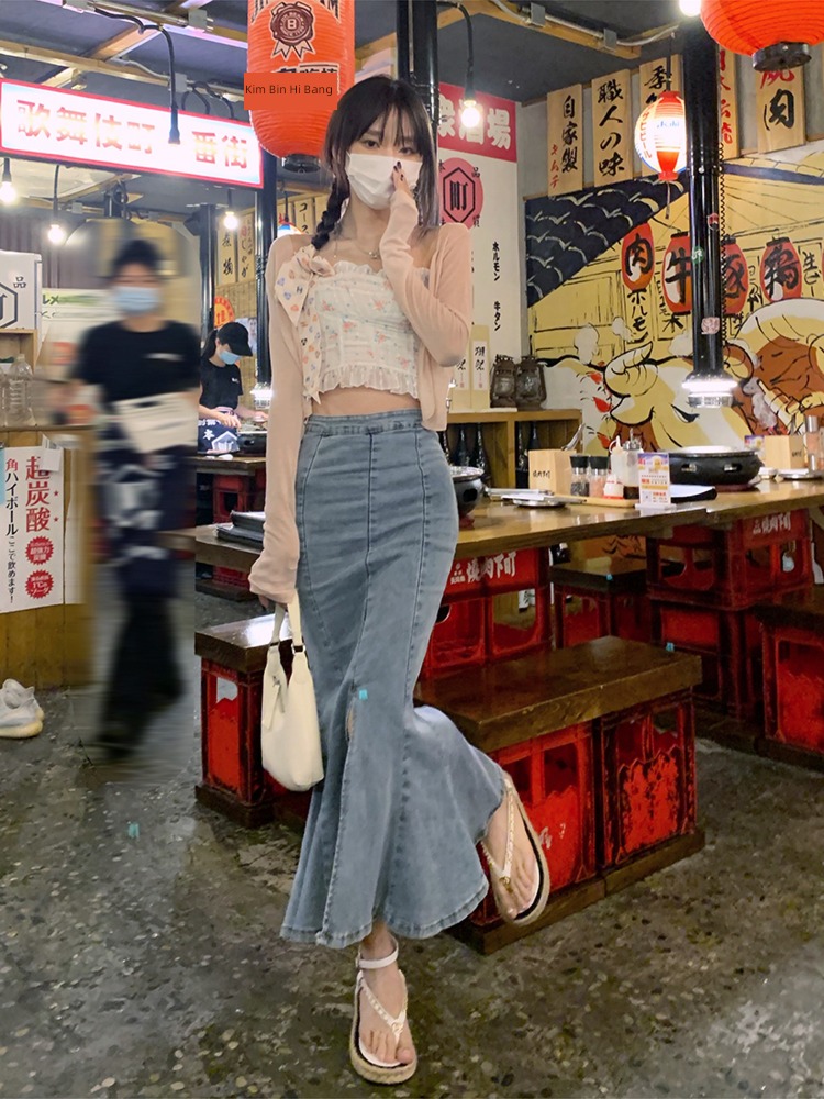 Big size Fat mm Sense of design Medium and long term cowboy skirt