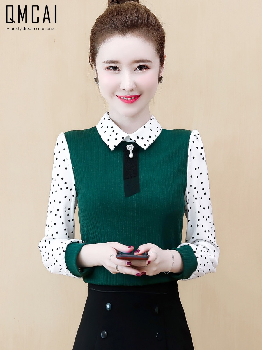 Age reduction Long sleeve fashion Wave point Plush Overlapping wear Fake two