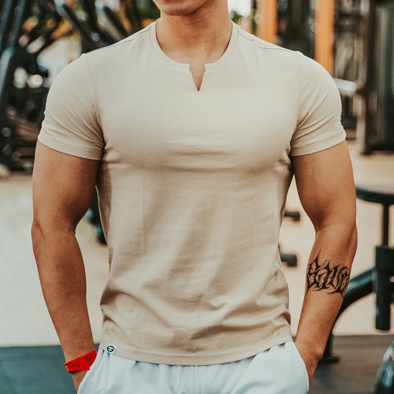 muscle man Small V-neck Net color original Half sleeve T-shirt