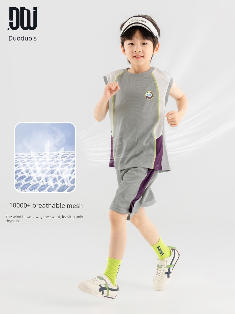Duoduo's Boys' Sports Suit 2026 Summer New Style Children's Vest and Shorts Two-Piece Set for Boys, Stylish Mesh Design