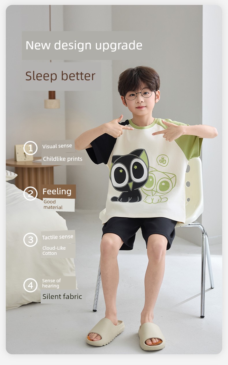 Boys' Summer Pajamas, Thin Pure Cotton Short-Sleeve, for Older Children, 2026 New Model, All-Cotton for Boys and Teenagers — 4