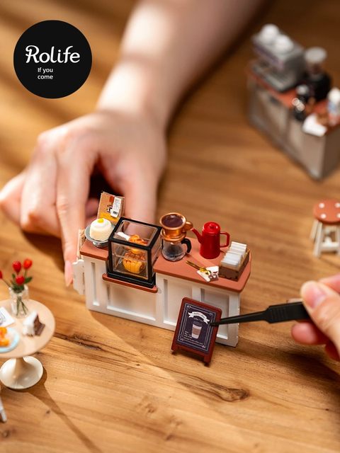 Ruojing Ruolai coffee shop DIY cottage handmade house wooden assembly model villa building block toy gift women
