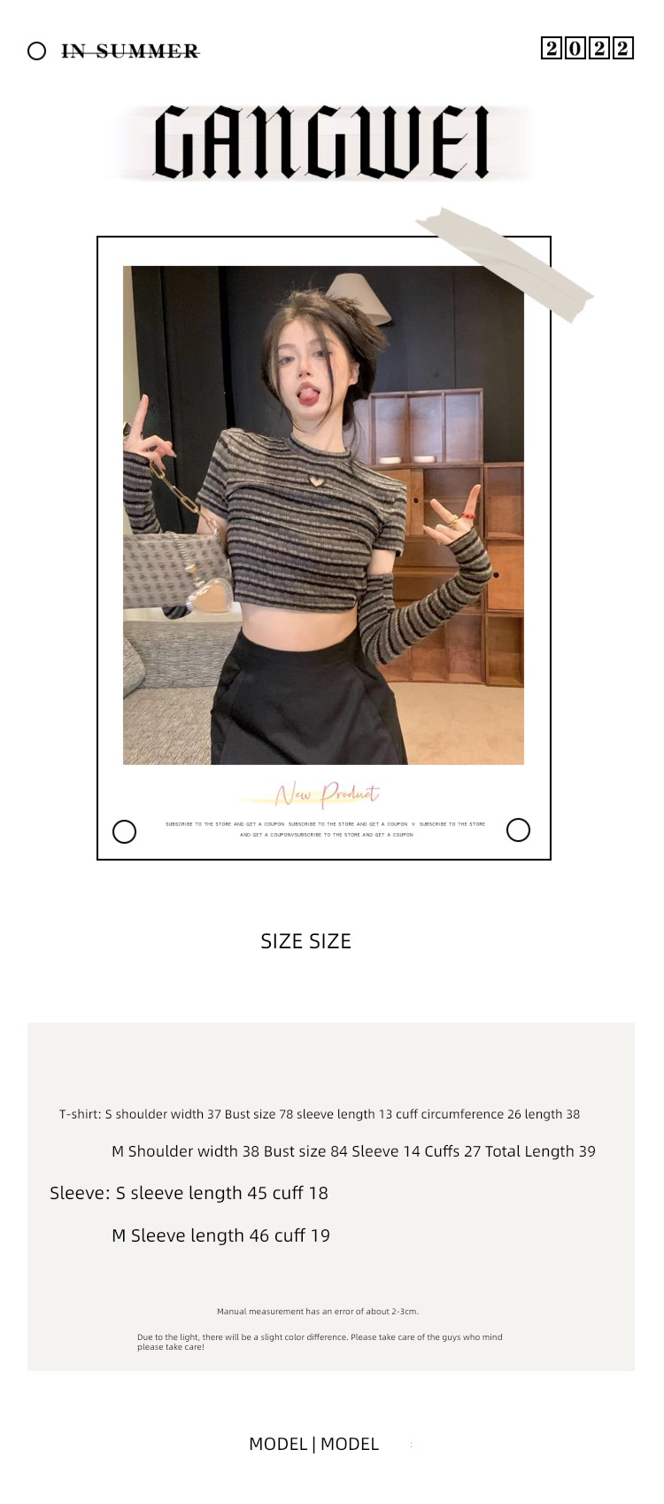 love stripe female summer Self-cultivation jacket Short sleeve T-shirt