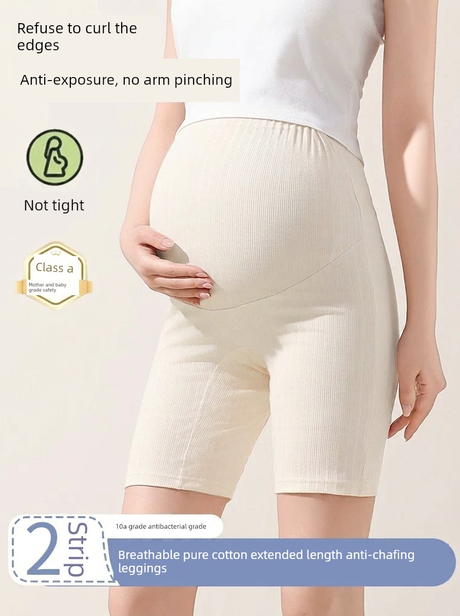 Maternity Safety Shorts and Underwear Two-In-One, Pure Cotton, Plus-Size Leggings, Summer Anti-Exposure, Extended Length, Anti-Chafing, Five-Point Pants