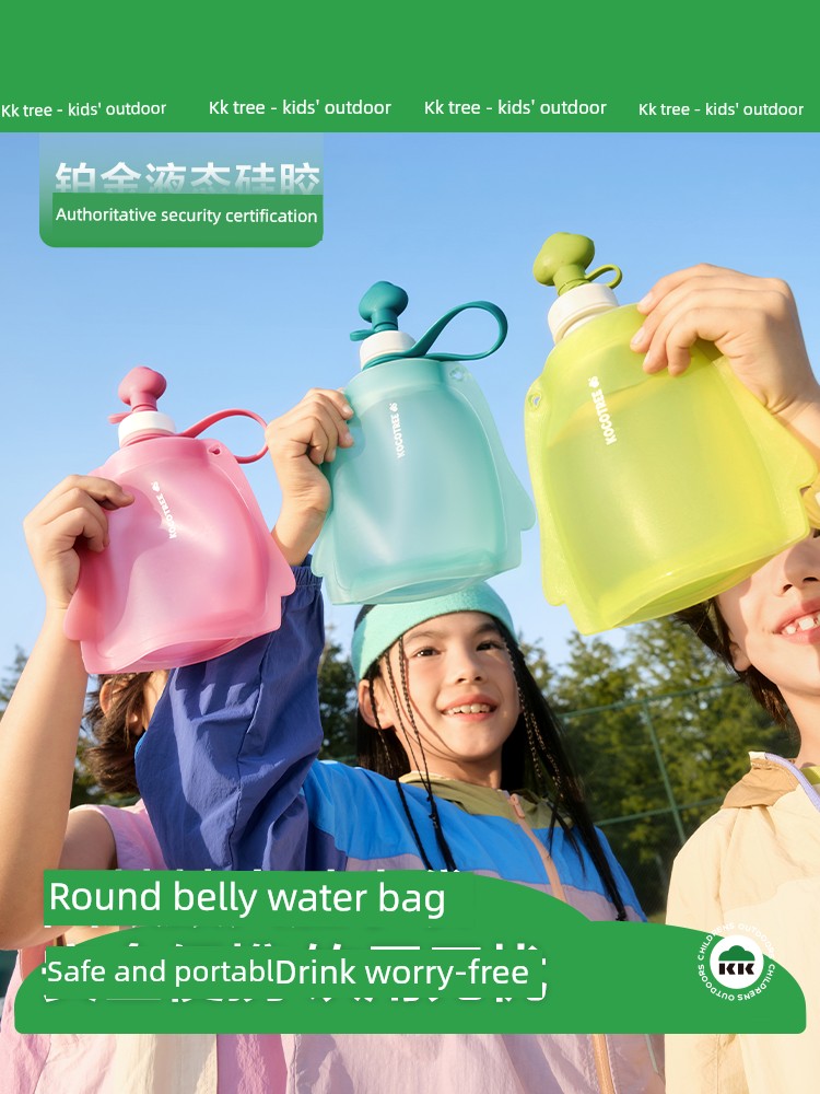 Kk Tree Children's Water Bag Outdoor Foldable Portable Silicone Baby Food-Grade Running Soft Water Bottle Concert