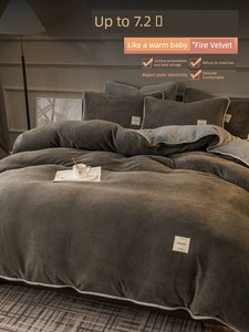Winter Thickened Milk Fiber Four-Piece Set Fleece-lined Heattech Coral Fleece Duvet Cover Flannel Bed Sheet Duvet Cover 