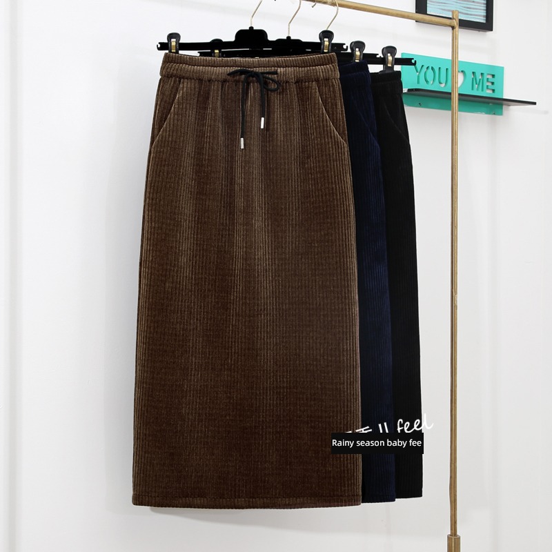 Medium and long term Cover the crotch Show thin a step corduroy skirt
