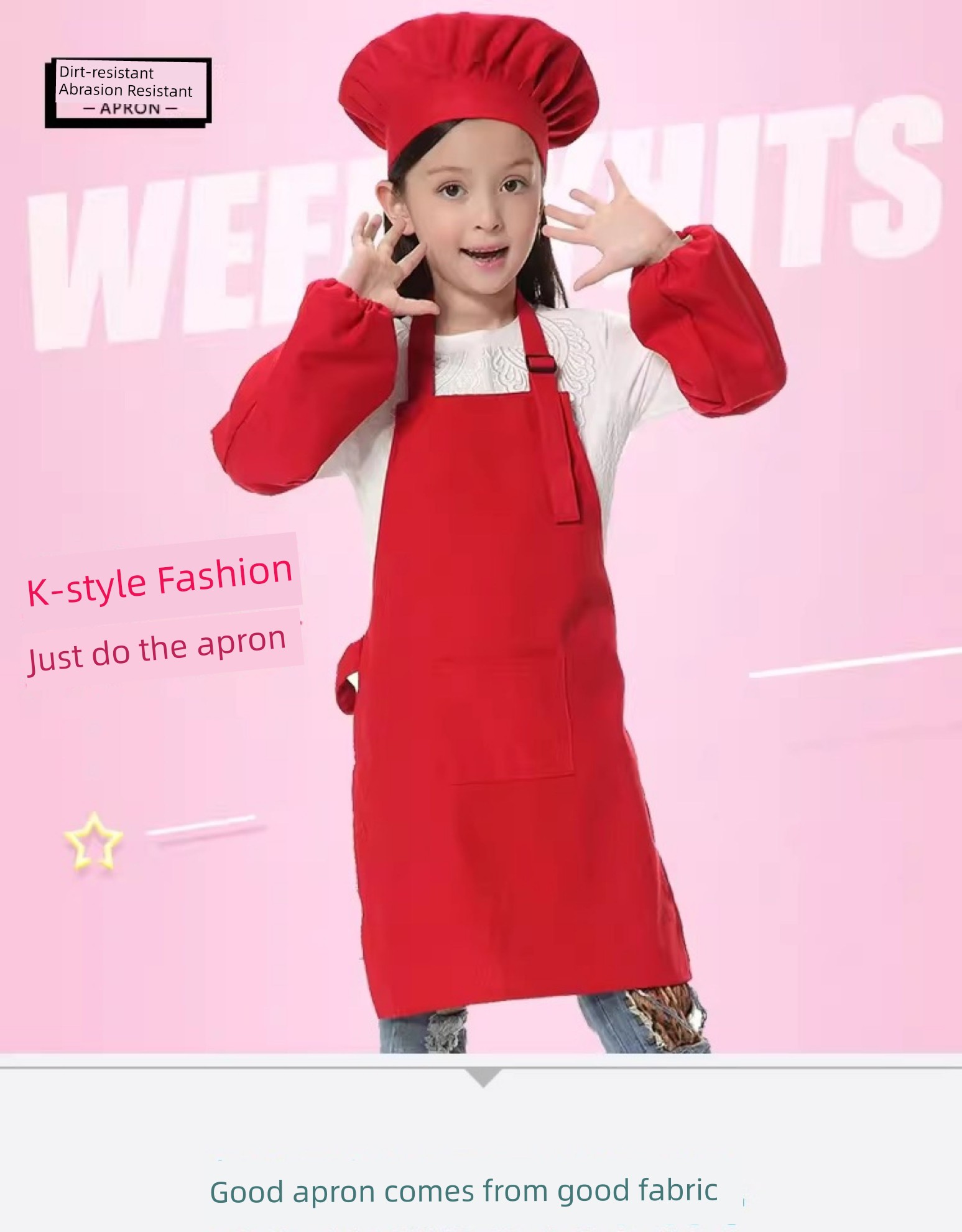 Kids Cotton Canvas Apron Sleeves Creative Apron Painting Apron Kids Chef Suit Chef Cap Printed Logo — 2