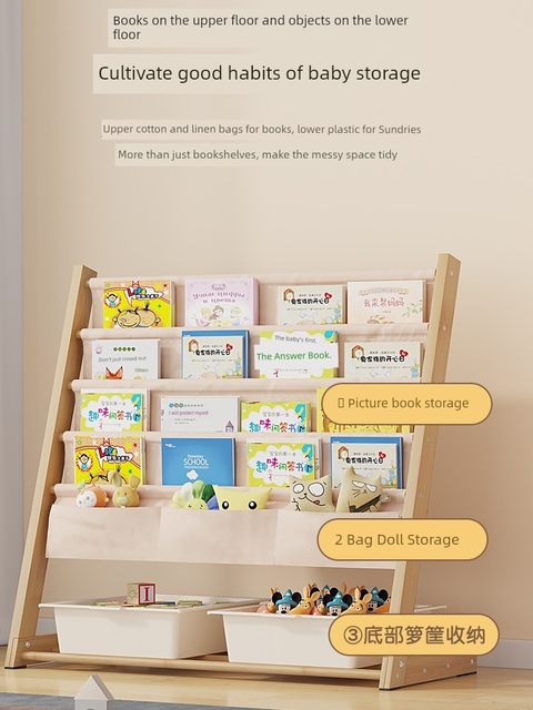 Children's bookshelf floor-standing picture book storage rack toy storage rack two-in-one storage rack baby reading area small bookcase