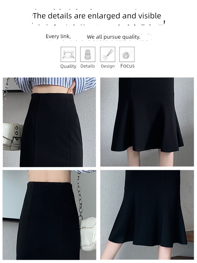 black suit Fishtail skirt High waist Show thin 2023 The new spring and autumn skirt female Medium and long term A-line skirt Buttocks