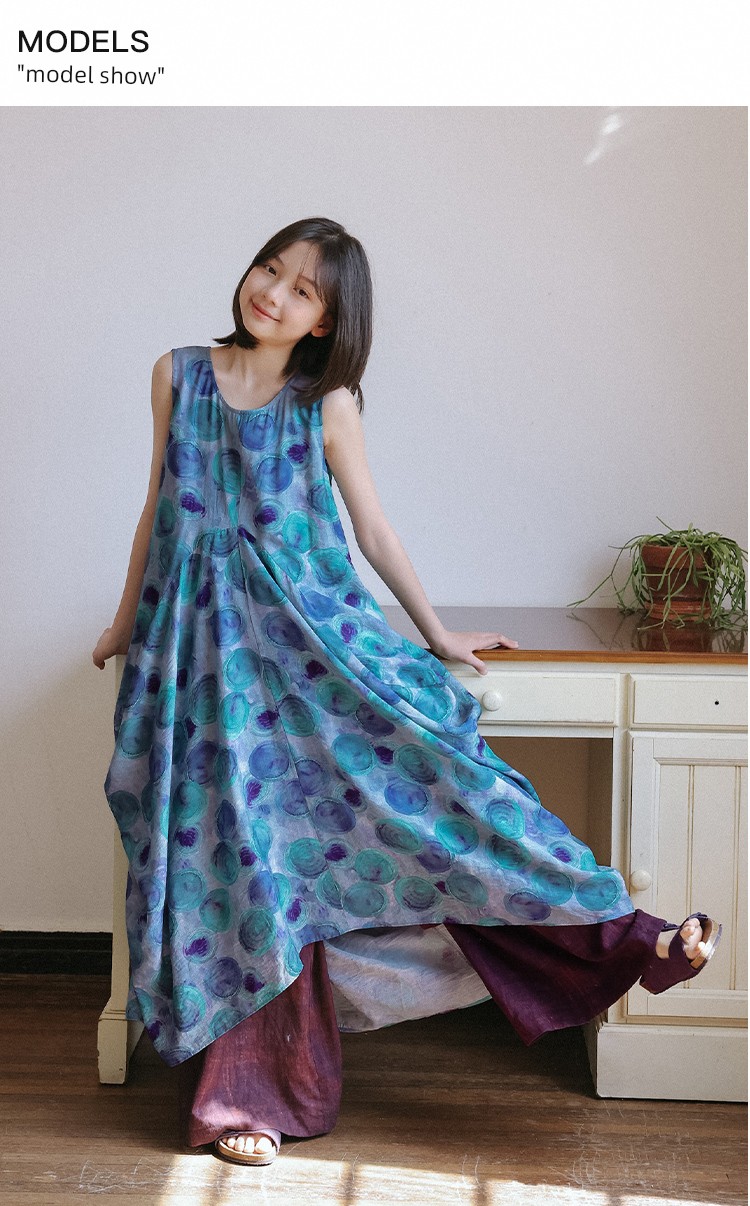 Kuuyoo Three-Dimensional Cut Sleeveless Polka Dot Dress for Older Children, Summer Loose Vest Long Dress for Girls — 13