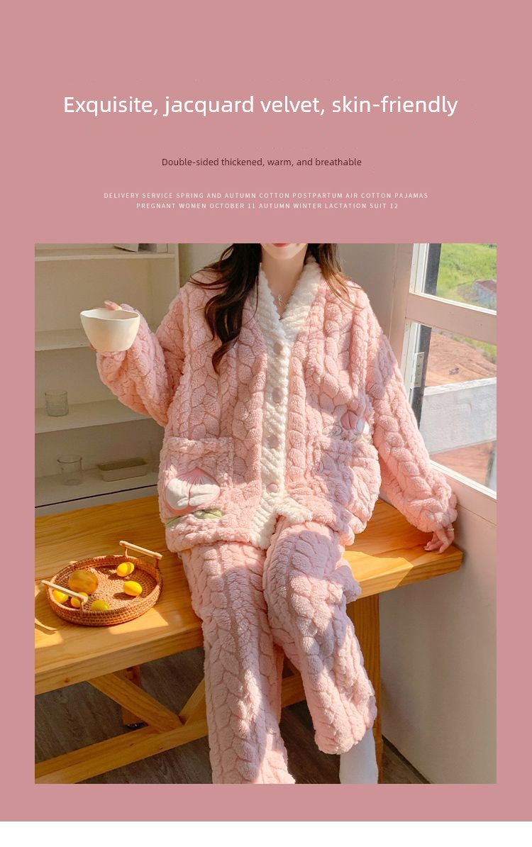2026 Coral Fleece Maternity Pajamas Winter Postpartum Large Size Nursing Warm Thickened Homewear for Pregnant Women — 38