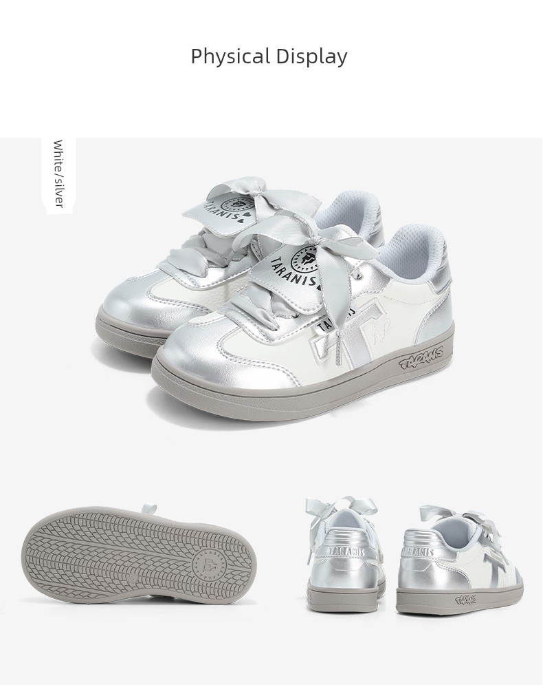 Tyrannis Children's Training Shoes, New Spring and Autumn Sneakers for Girls, T-Toe Silver Cover Ballet Casual Sports Shoes — 10