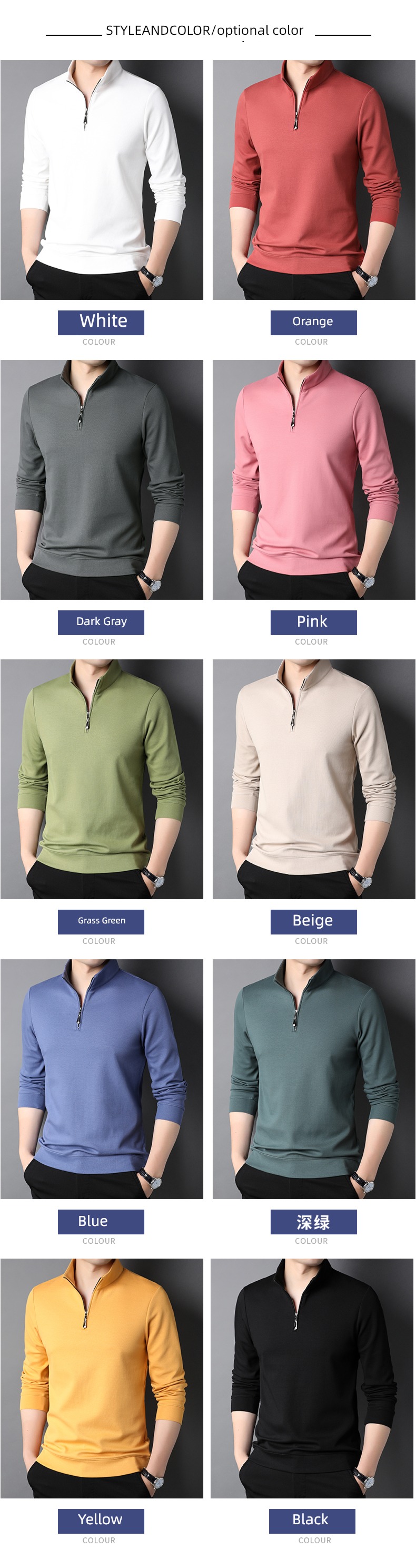 fashion Romon Half high collar zipper autumn leisure time T-shirt