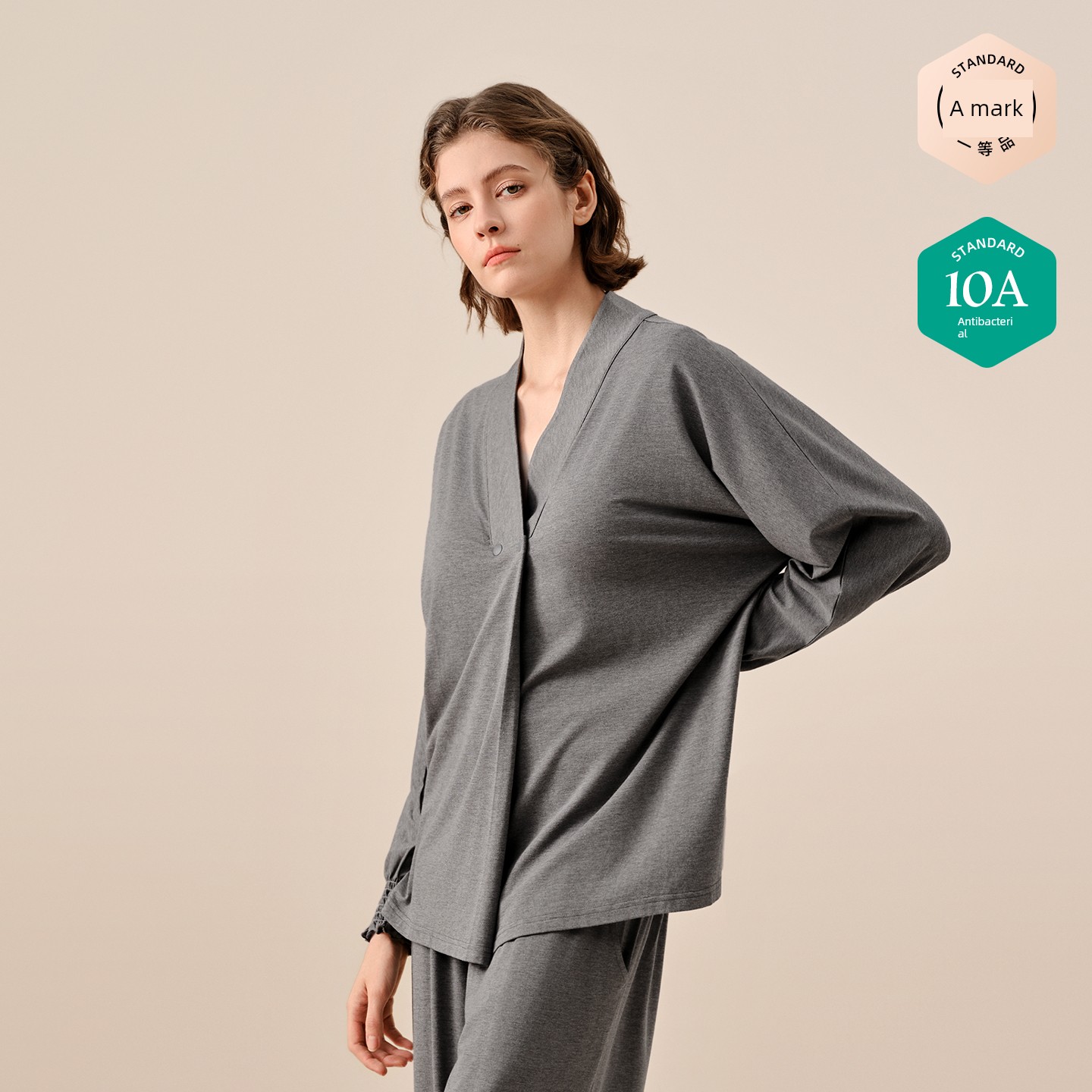 Sohiwoo Postpartum Clothing for Pregnant and Postpartum Women, Autumn Nursing Pajamas, Outerwear, Bamboo Cotton Sweat-Absorbent Home Wear Set — 2