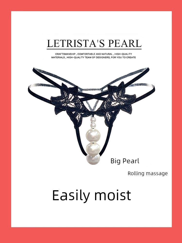 Pearl Panties for Women, Lace Thong with Pearls, New Style 8mm Double-Row Large Pearl Panties with Pearl Necklace