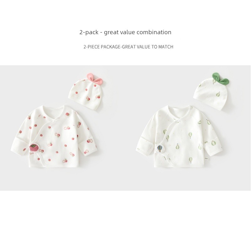 All-Cotton Baby Half-Back Shirt with Free Hat, Class a Pure Cotton, New Autumn Style for Newborns, Size 52, Monk-Style Clothing — 3