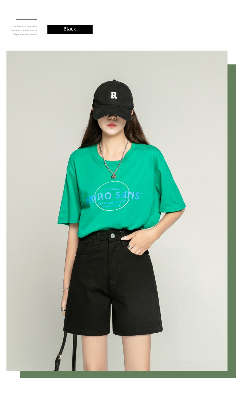 2022 The new High waist leisure time green Denim shorts